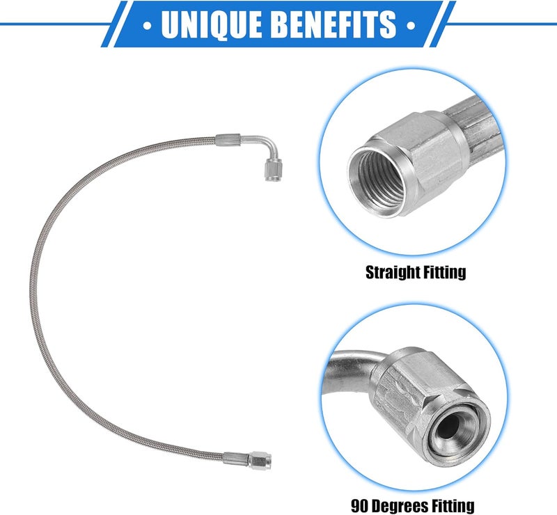 VekAuto AN3 Braided Steel Turbo Oil Feed Line 90 Degree to Straight Hose End, 20" Remote Turbocharger Oil Drain Return Line Universal for Car Durable Stainless Steel PTFE Silver Tone - Image 3